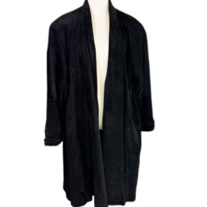Vintage Ellen Ashley | Black Genuine Leather Suede Open Swing Coat | Sz S